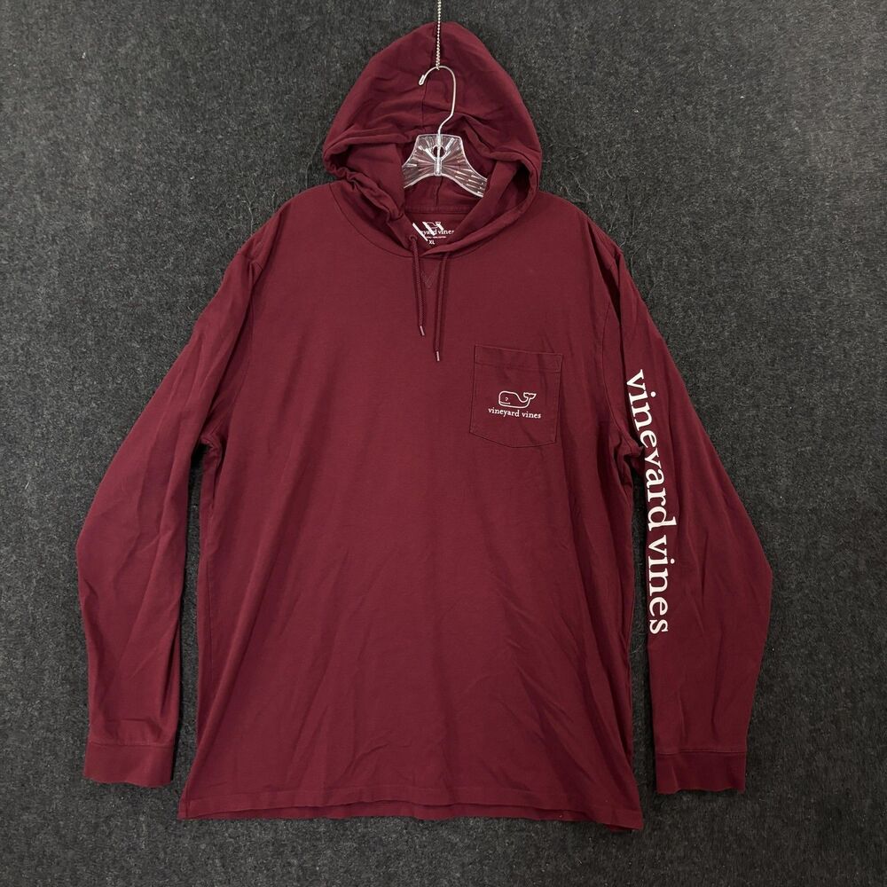 Vineyard Vines Hoodie Shirt Men's XL Burgundy Pocket Whale Logo Hooded Graphic